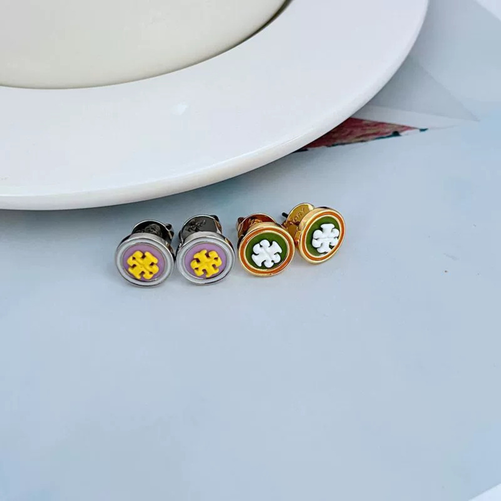 Tory Burch Enamel Contrast Geometric Circle Metal Earrings